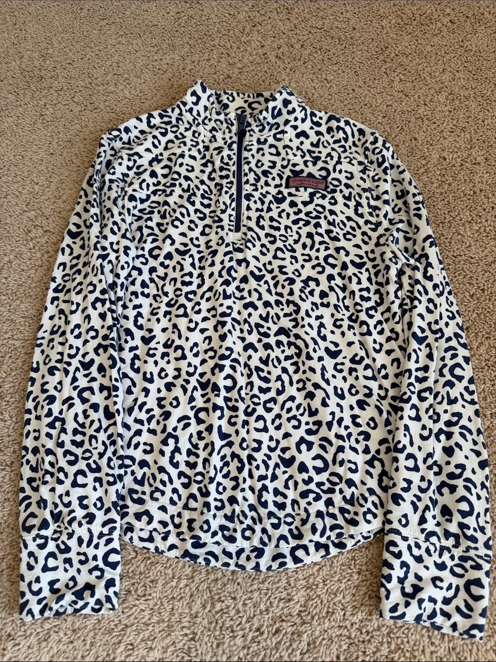 Vineyard Vines- Leopard Print Half-Zip Pullover - Navy on Cream